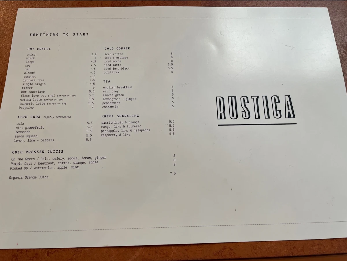 Menu, Rustica Highpoint
