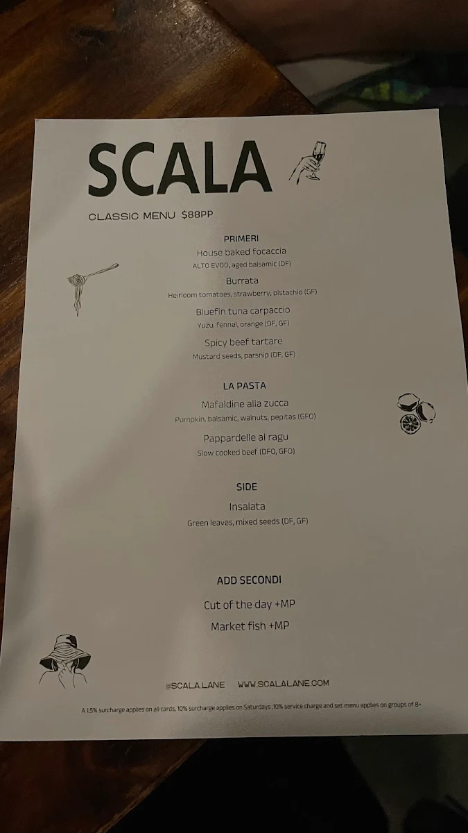 Menu, Scala Lane