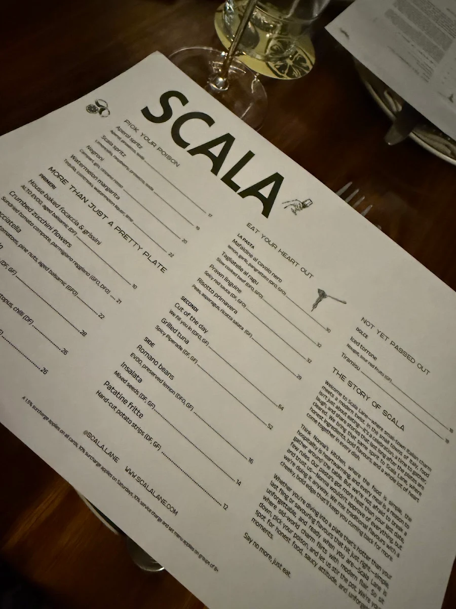 Menu, Scala Lane