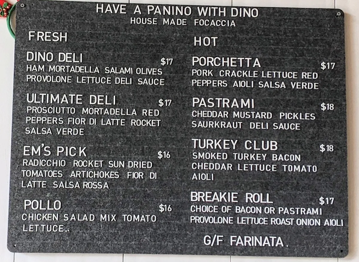 Menu, Dino’s Five Dock