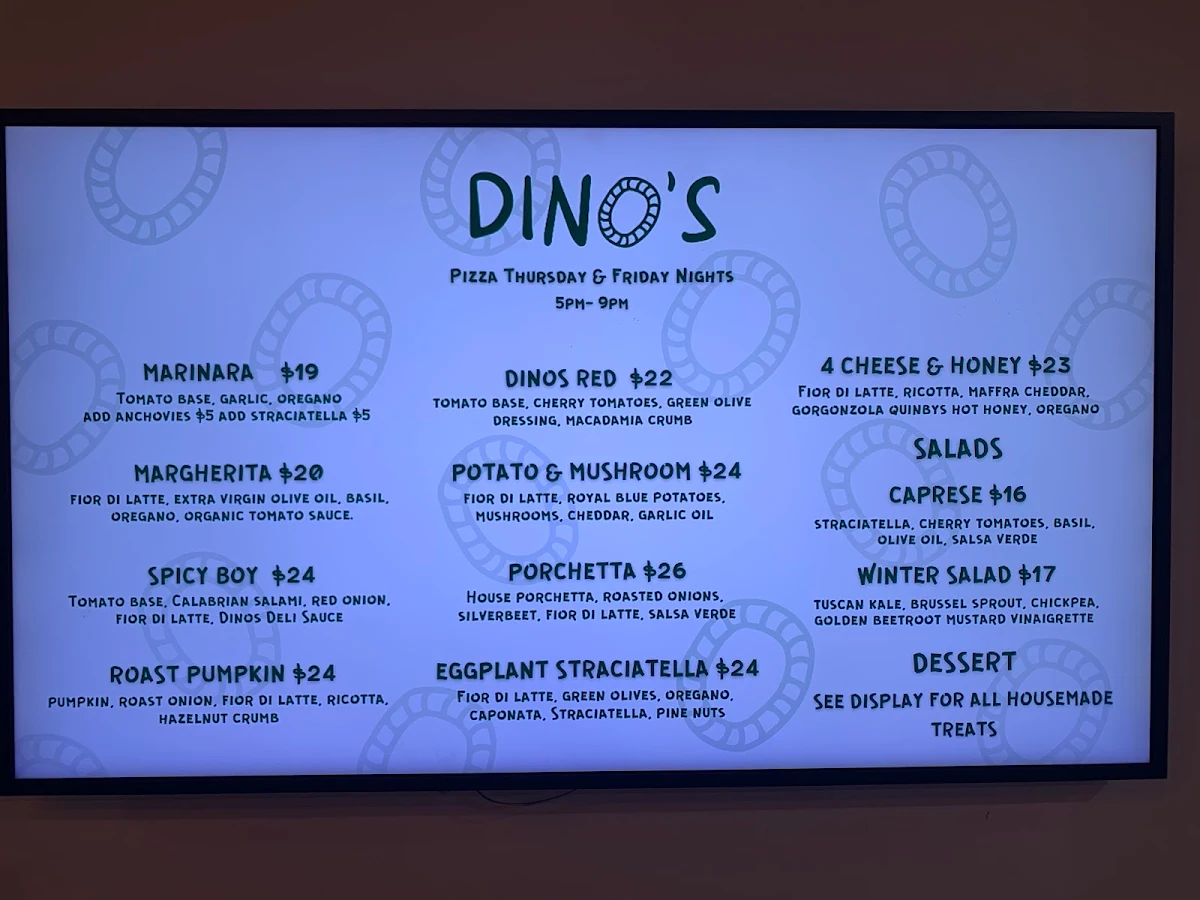 Menu, Dino’s Five Dock