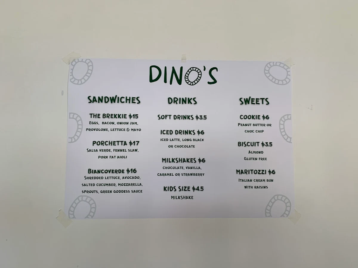 Menu, Dino’s Five Dock