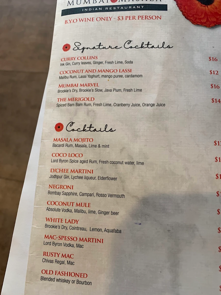 Menu, Mumbai Masala Indian Restaurant