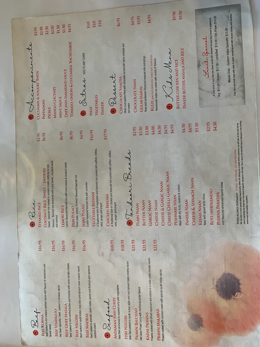 Menu, Mumbai Masala Indian Restaurant