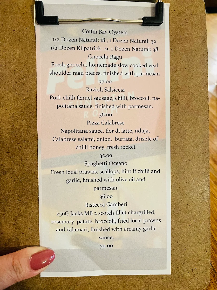Menu, Café Fellini