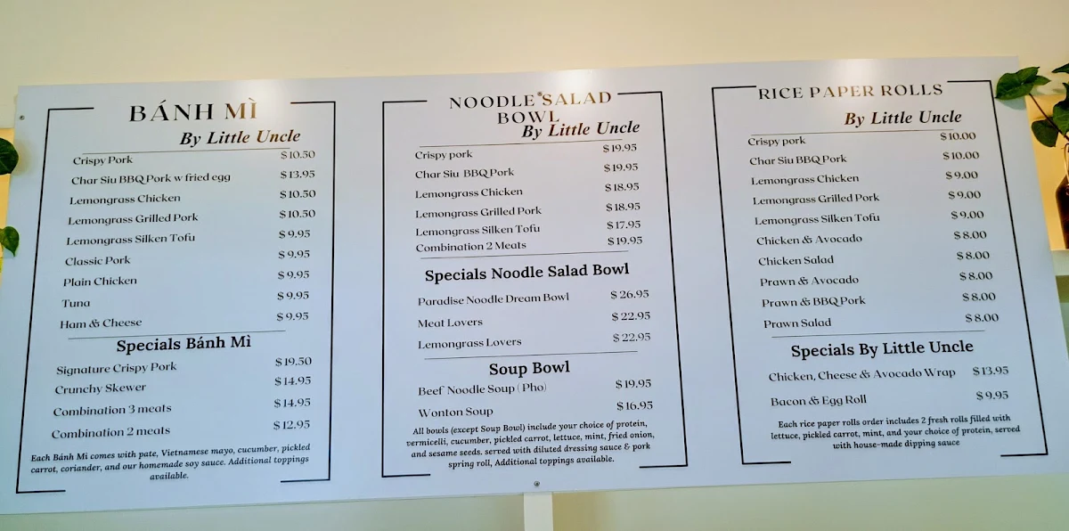 Menu, BANH MI BY LITTLE UNCLE (NEW FARM)