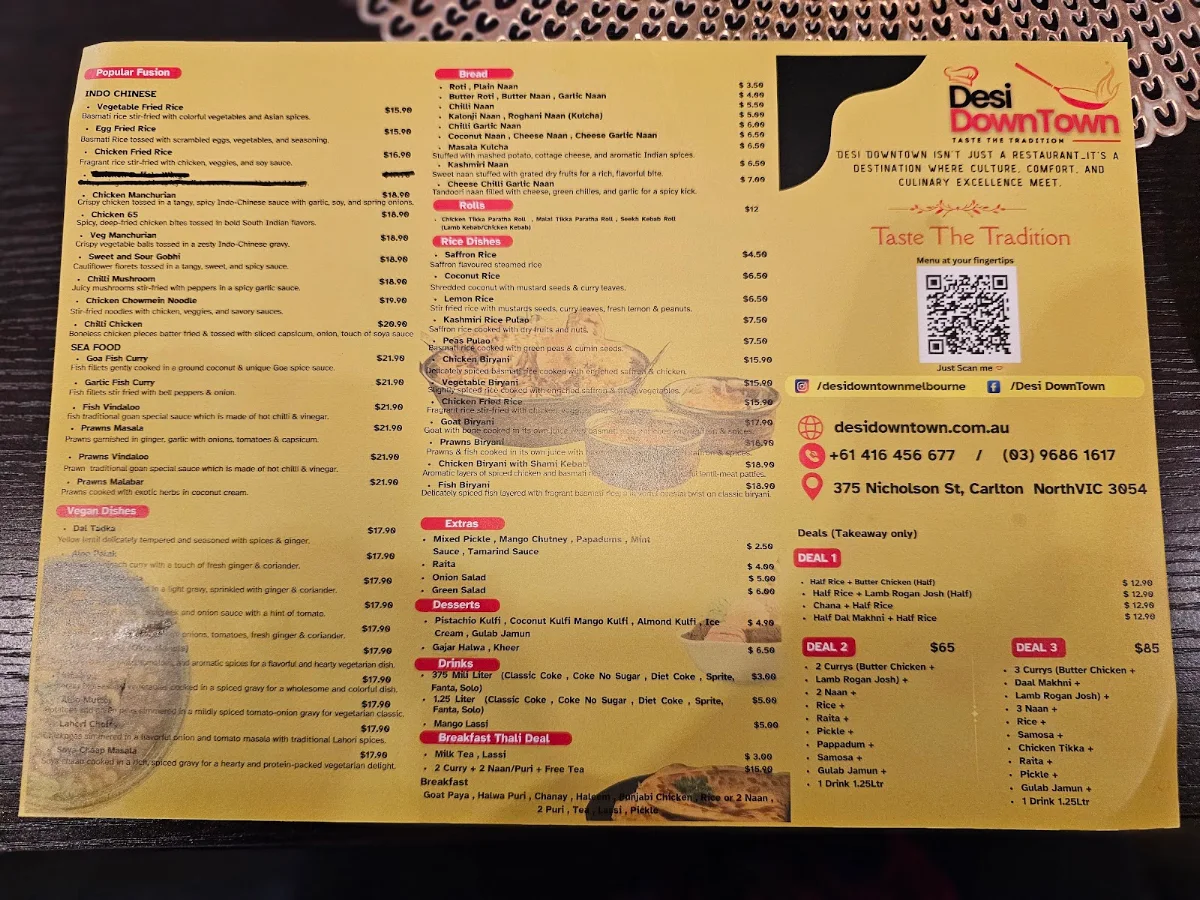 Menu, Desi DownTown