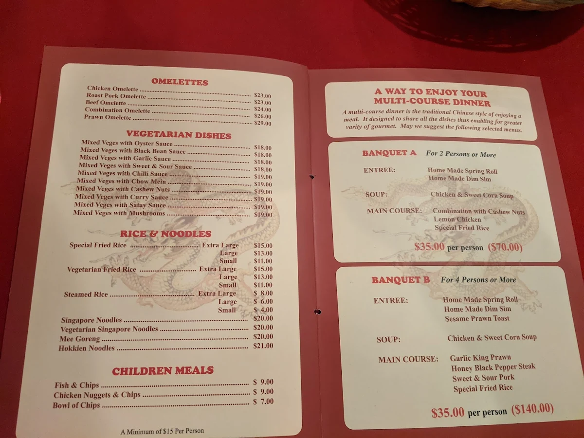 Menu, Dragon Palace