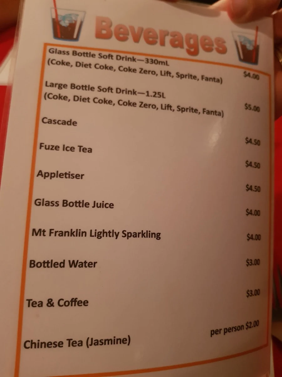 Menu, Dragon Palace