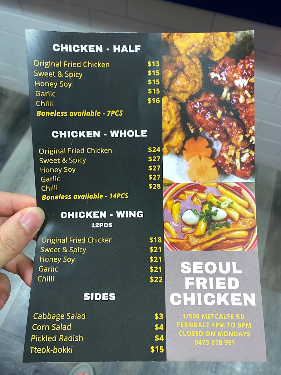 Menu, Seoul Fried Chicken