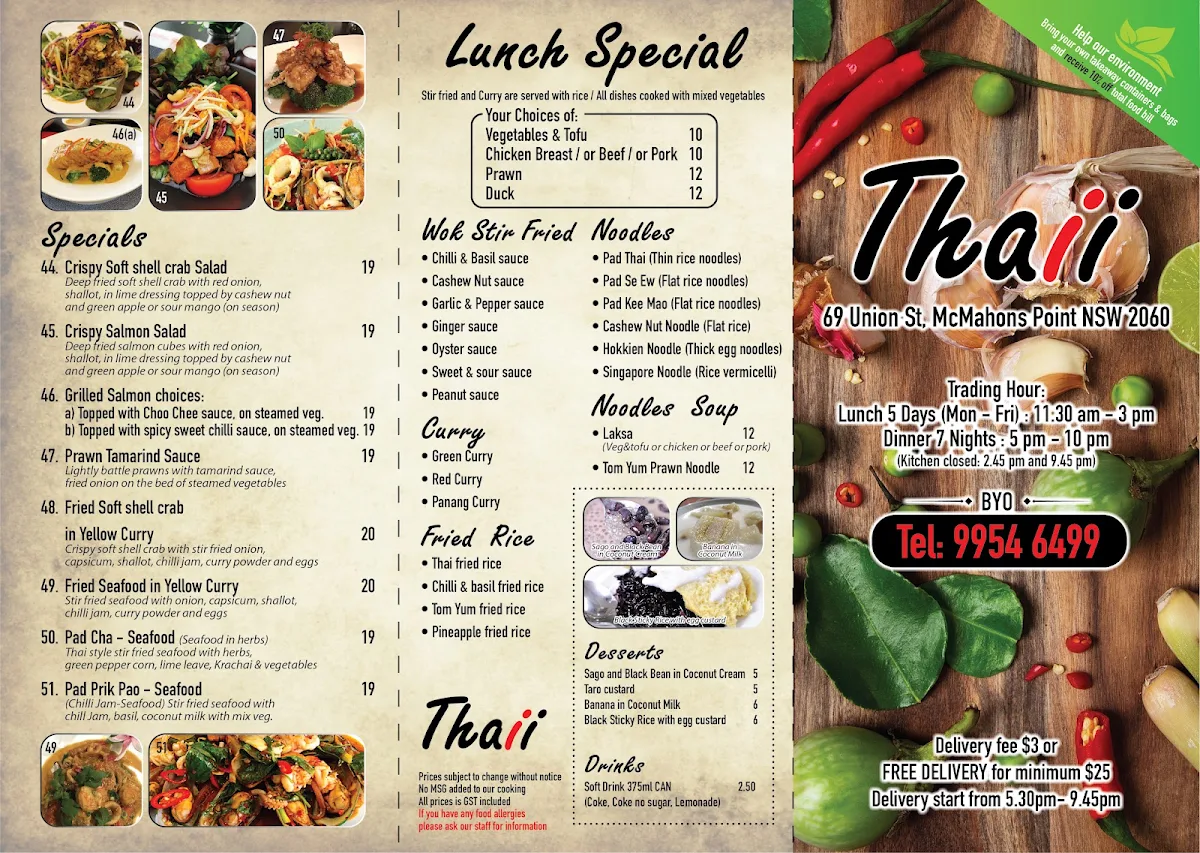 Menu, Thaii Restaurant