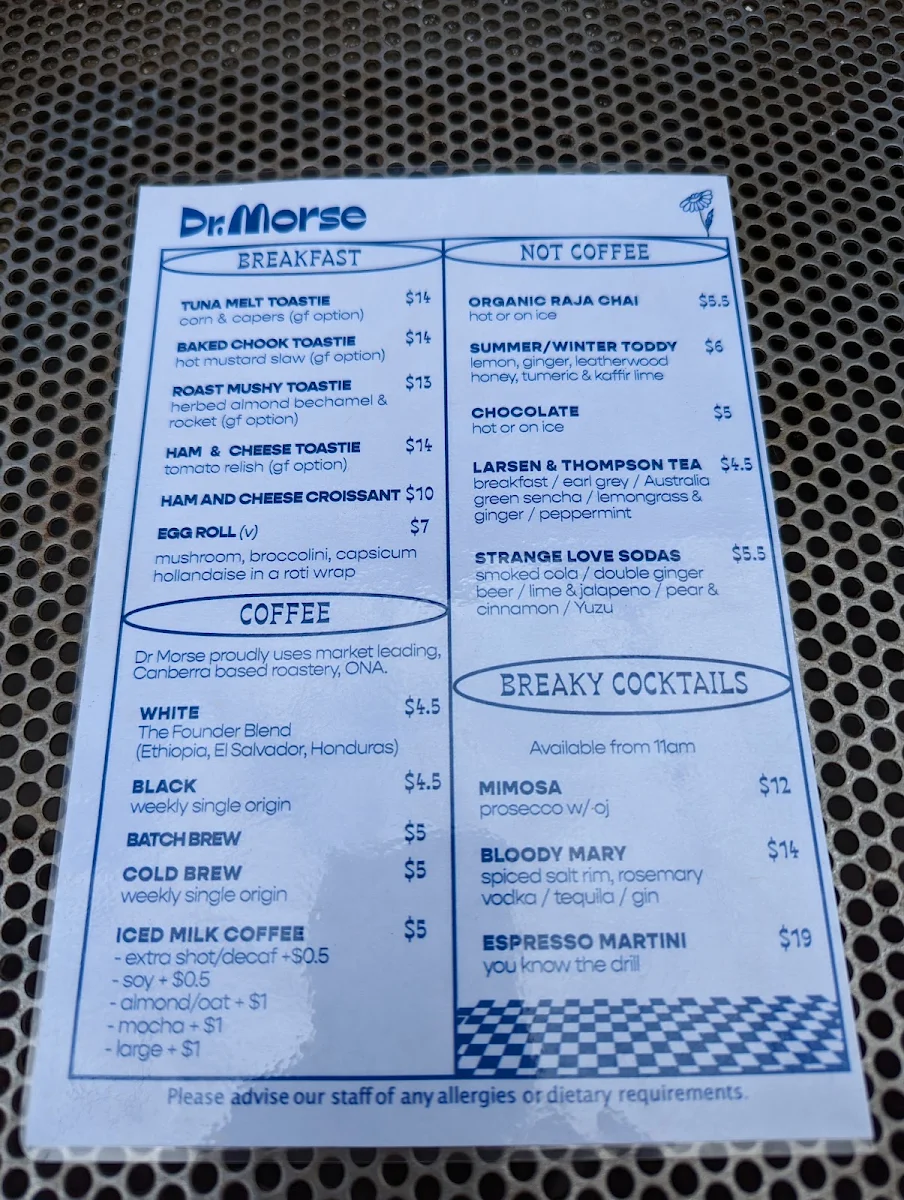 Menu, Dr Morse