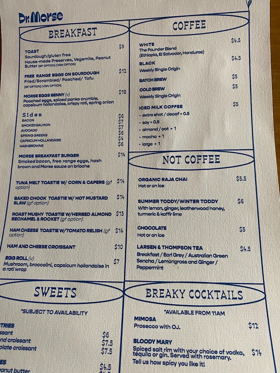 Menu, Dr Morse