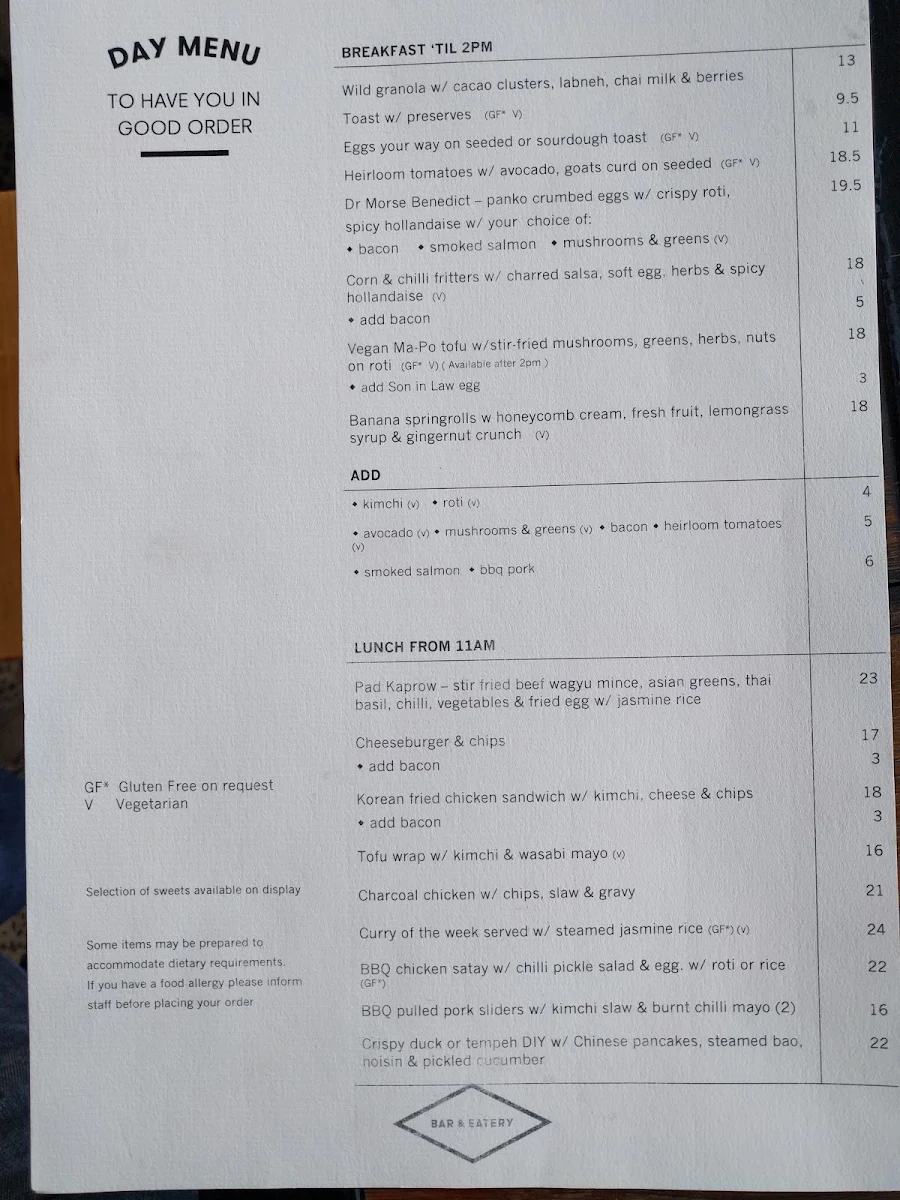 Menu, Dr Morse