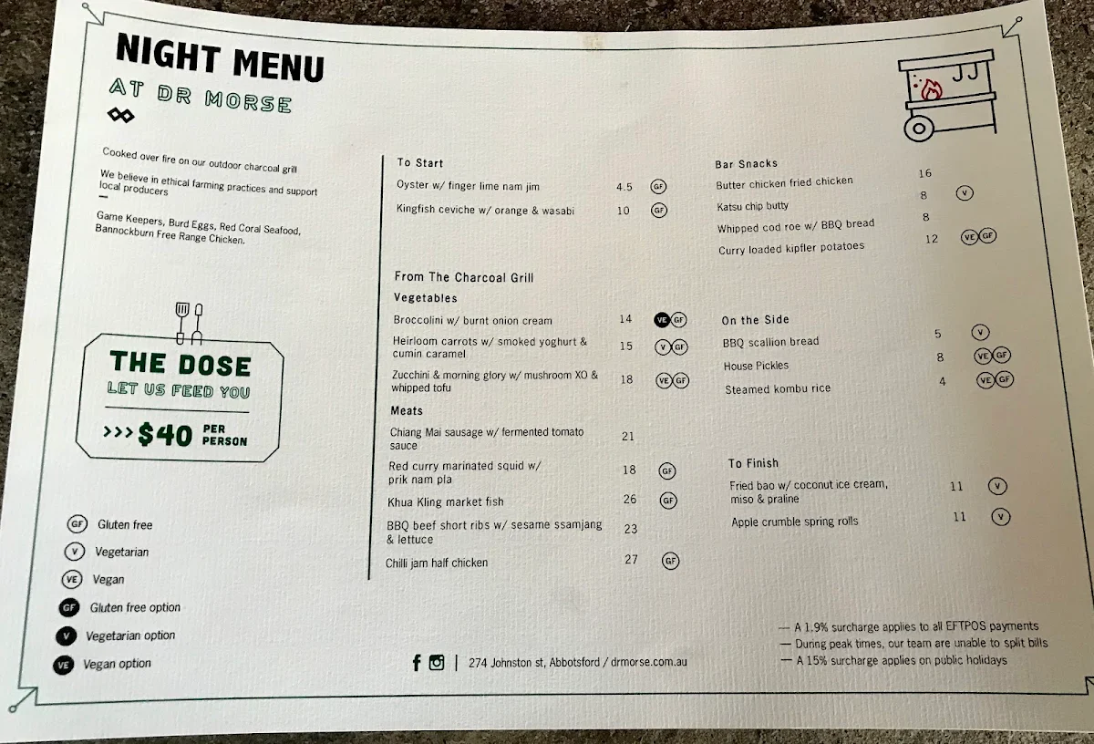 Menu, Dr Morse