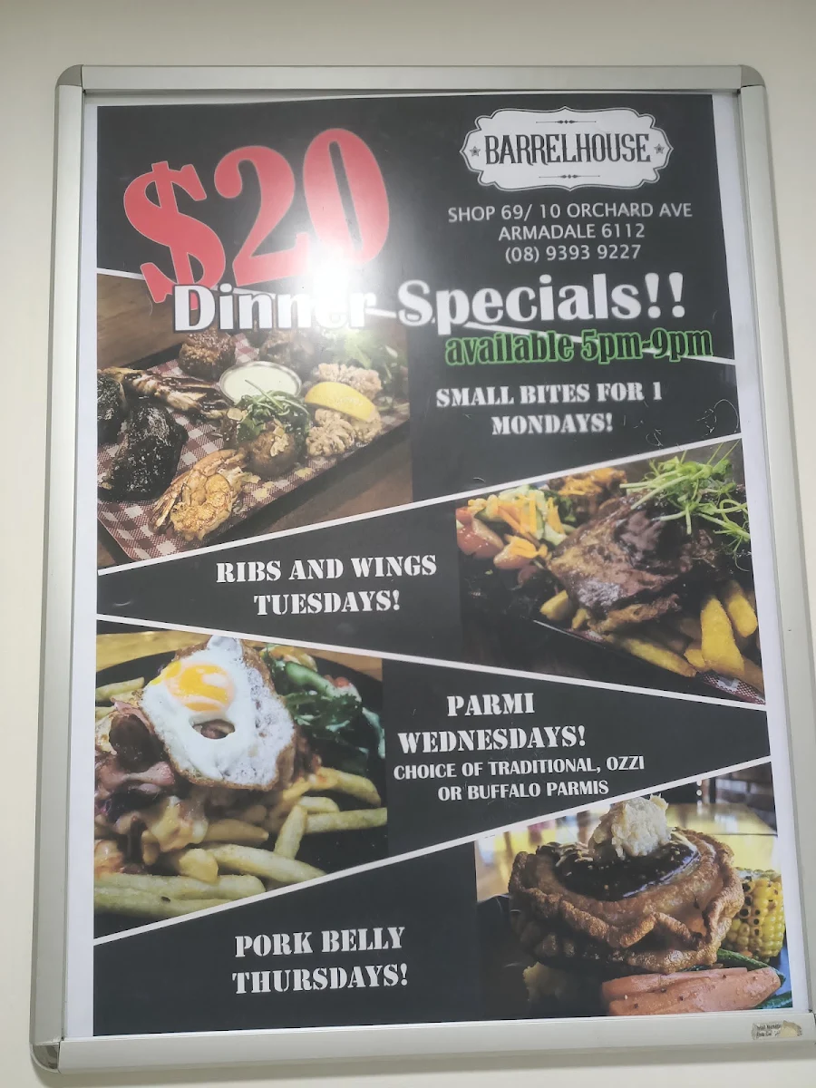 Menu, Barrelhouse Armadale