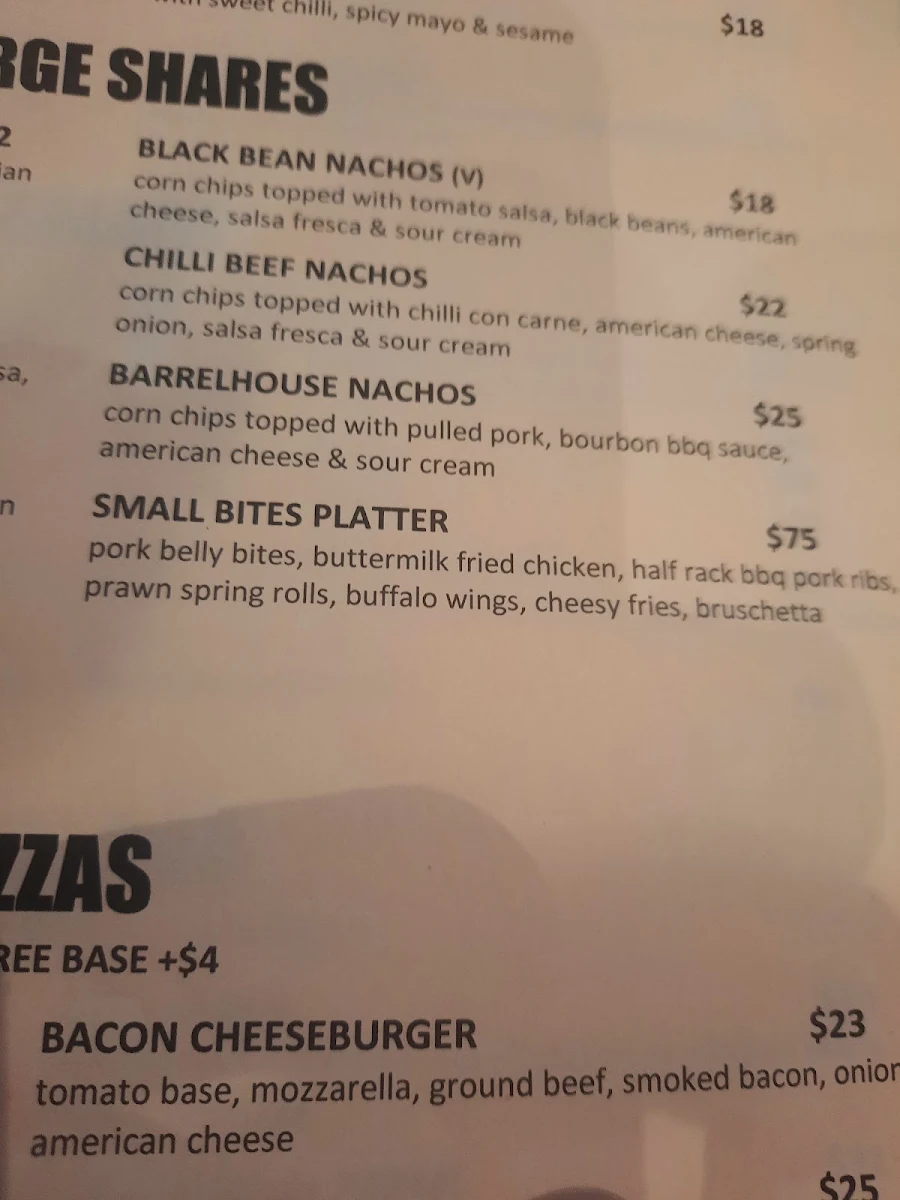 Menu, Barrelhouse Armadale