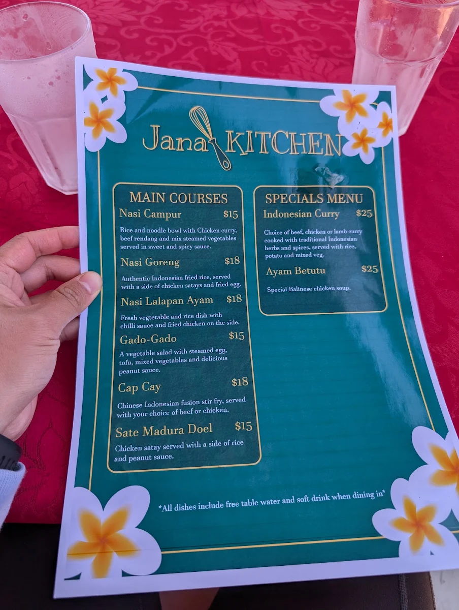 Menu, Jana Kitchen Naracoorte