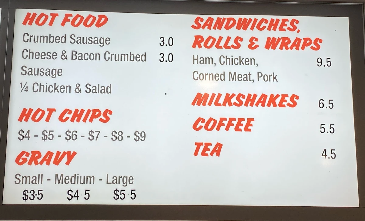 Menu, TC's Takeaway