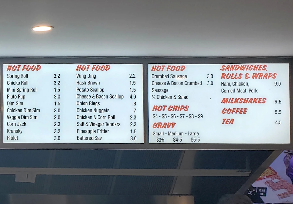 Menu, TC's Takeaway