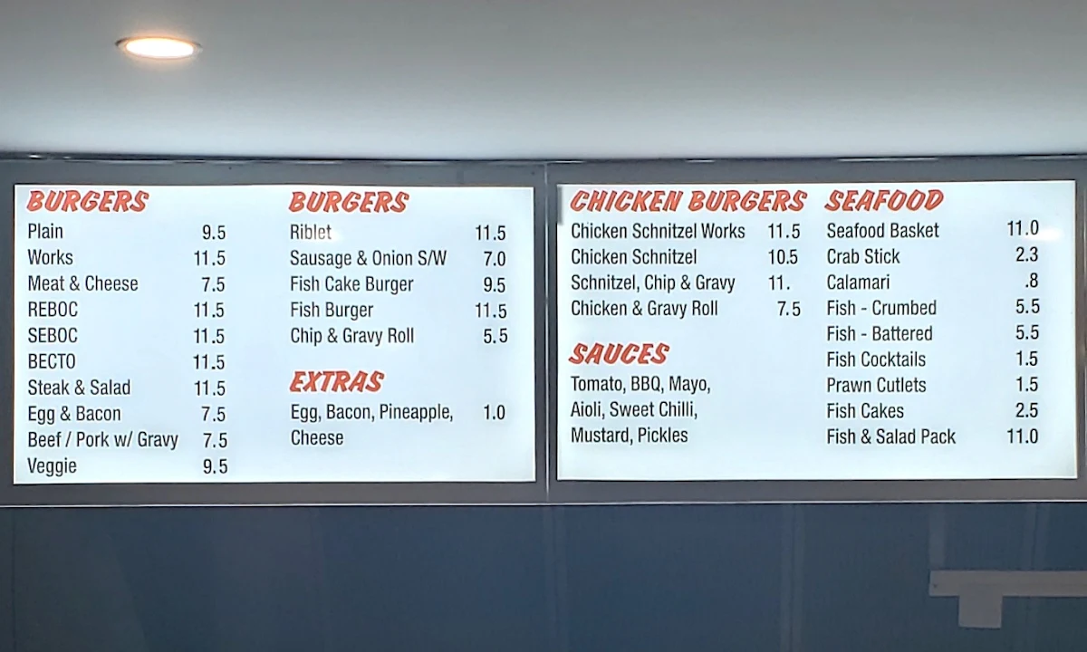 Menu, TC's Takeaway