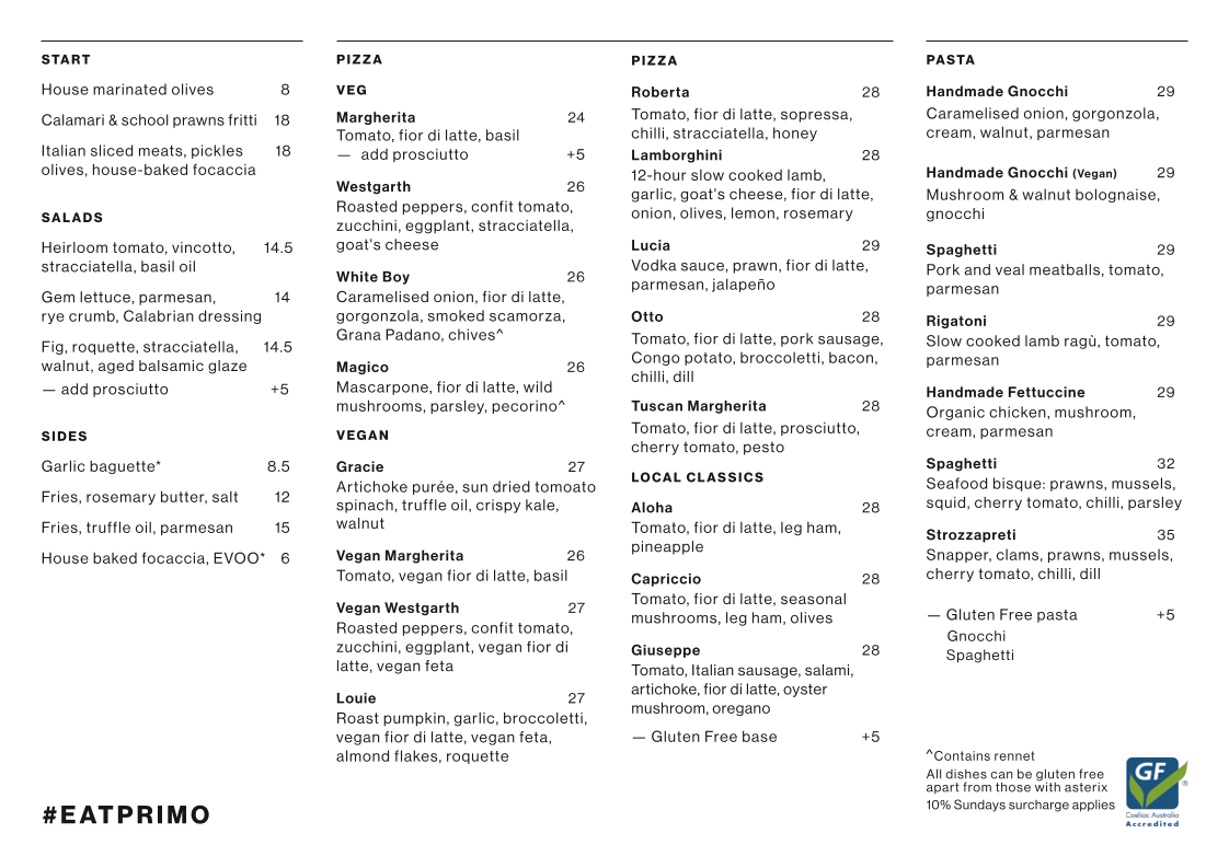 Menu, Primo