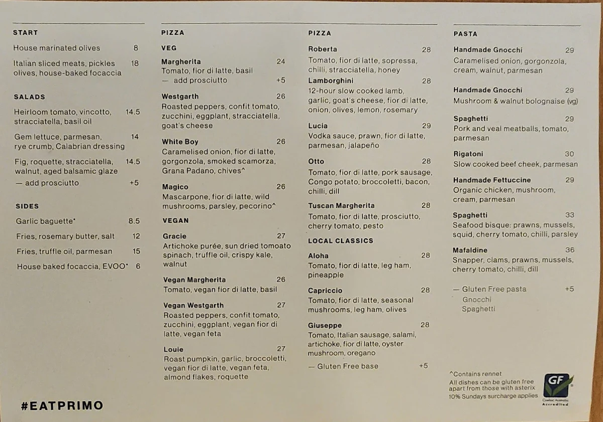 Menu, Primo