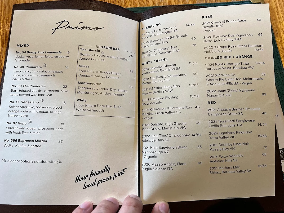 Menu, Primo