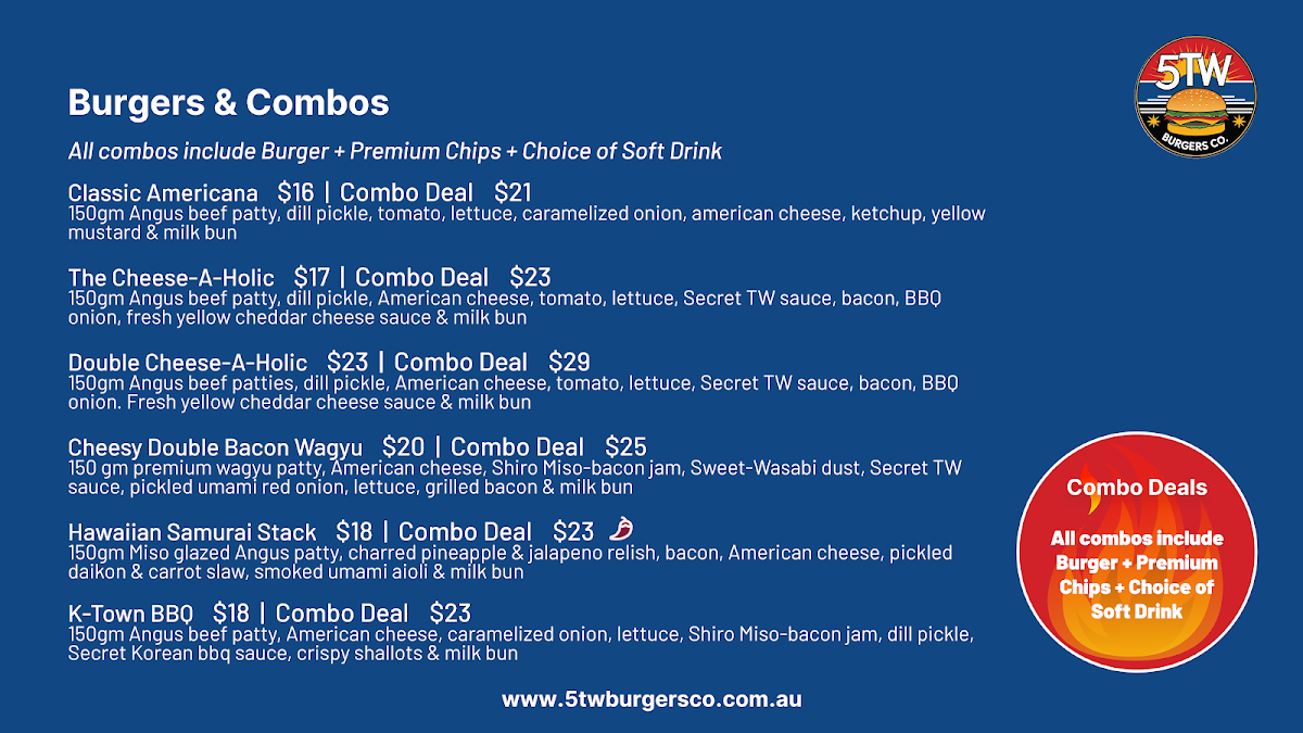 Menu, 5TW BURGERS CO. PRESTON