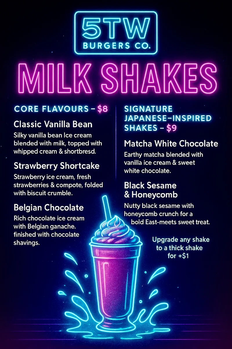 Menu, 5TW BURGERS CO. PRESTON