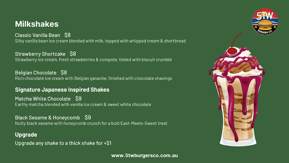 Menu, 5TW BURGERS CO. PRESTON
