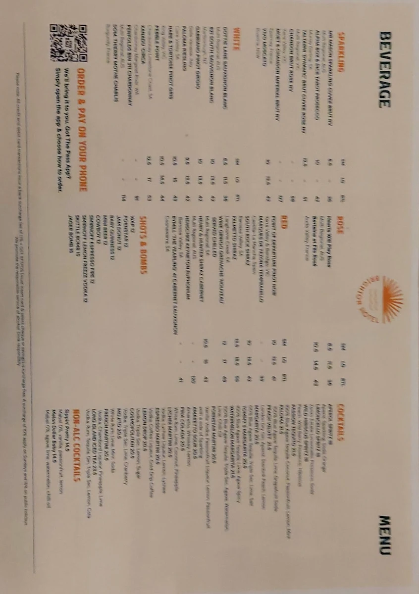 Menu, Brighton Hotel