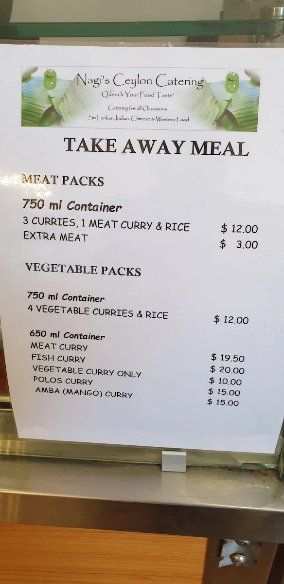 Menu, Nagi's Ceylon Restaurant 🥗