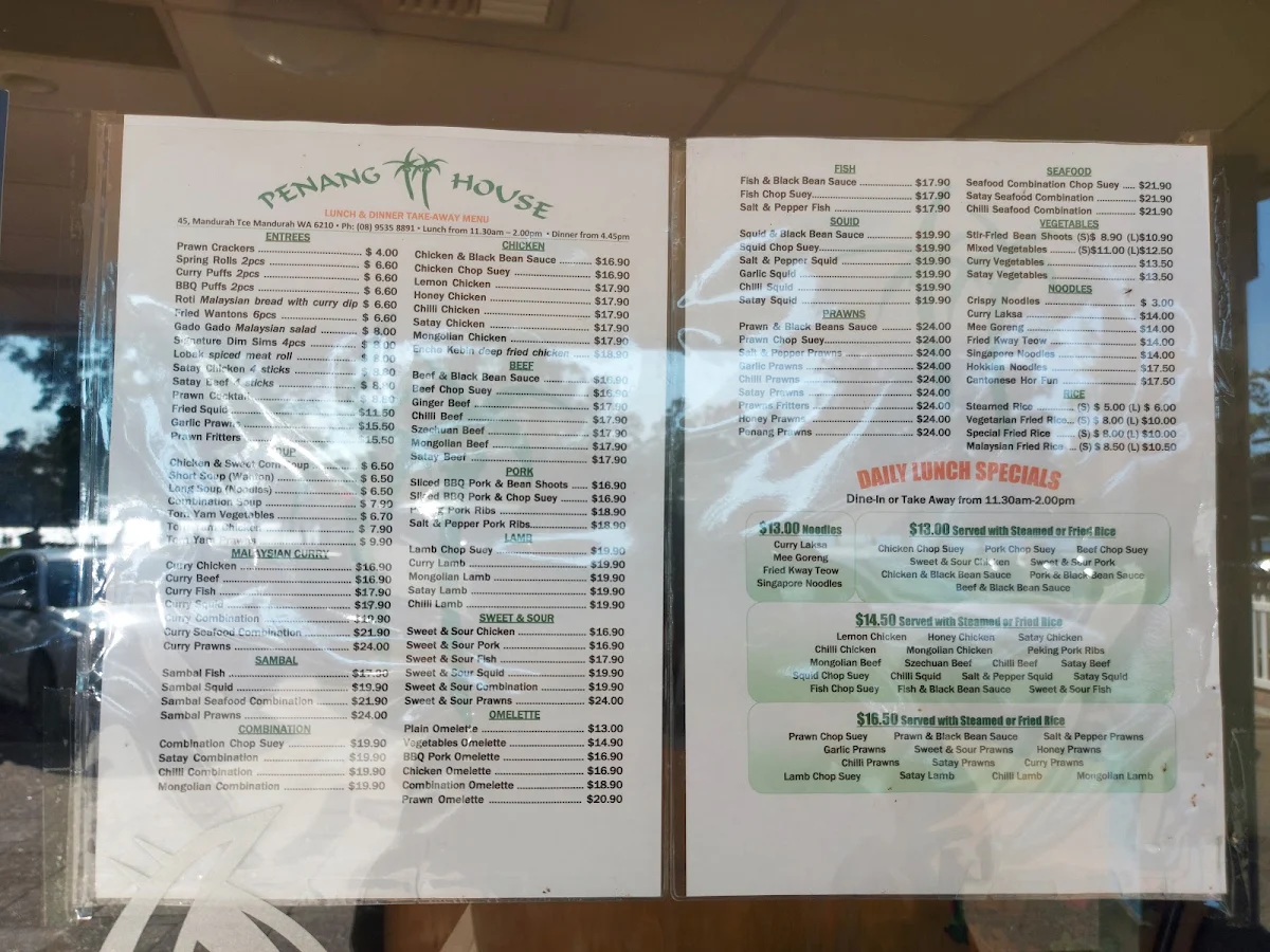 Menu, Penang House
