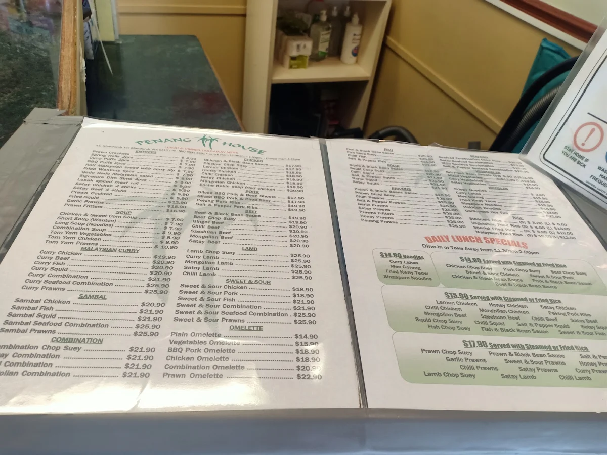Menu, Penang House