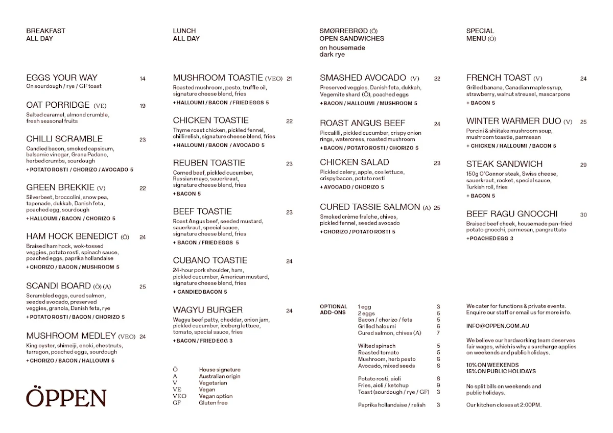 Menu, OPPEN