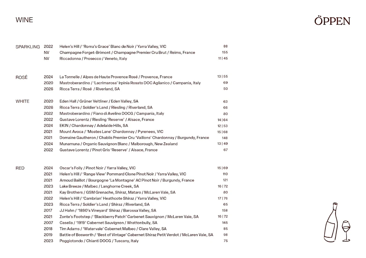 Menu, OPPEN