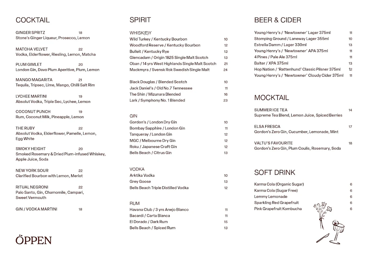Menu, OPPEN