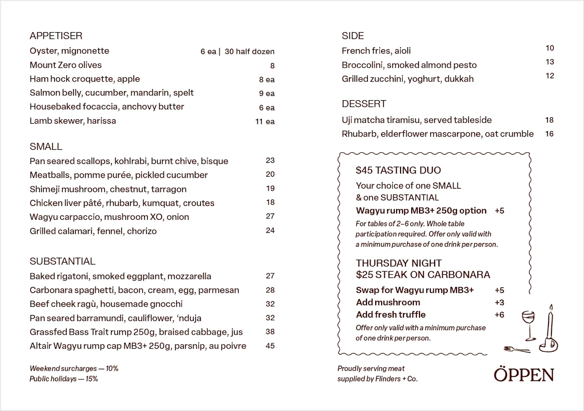 Menu, OPPEN
