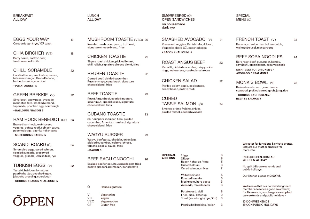 Menu, OPPEN