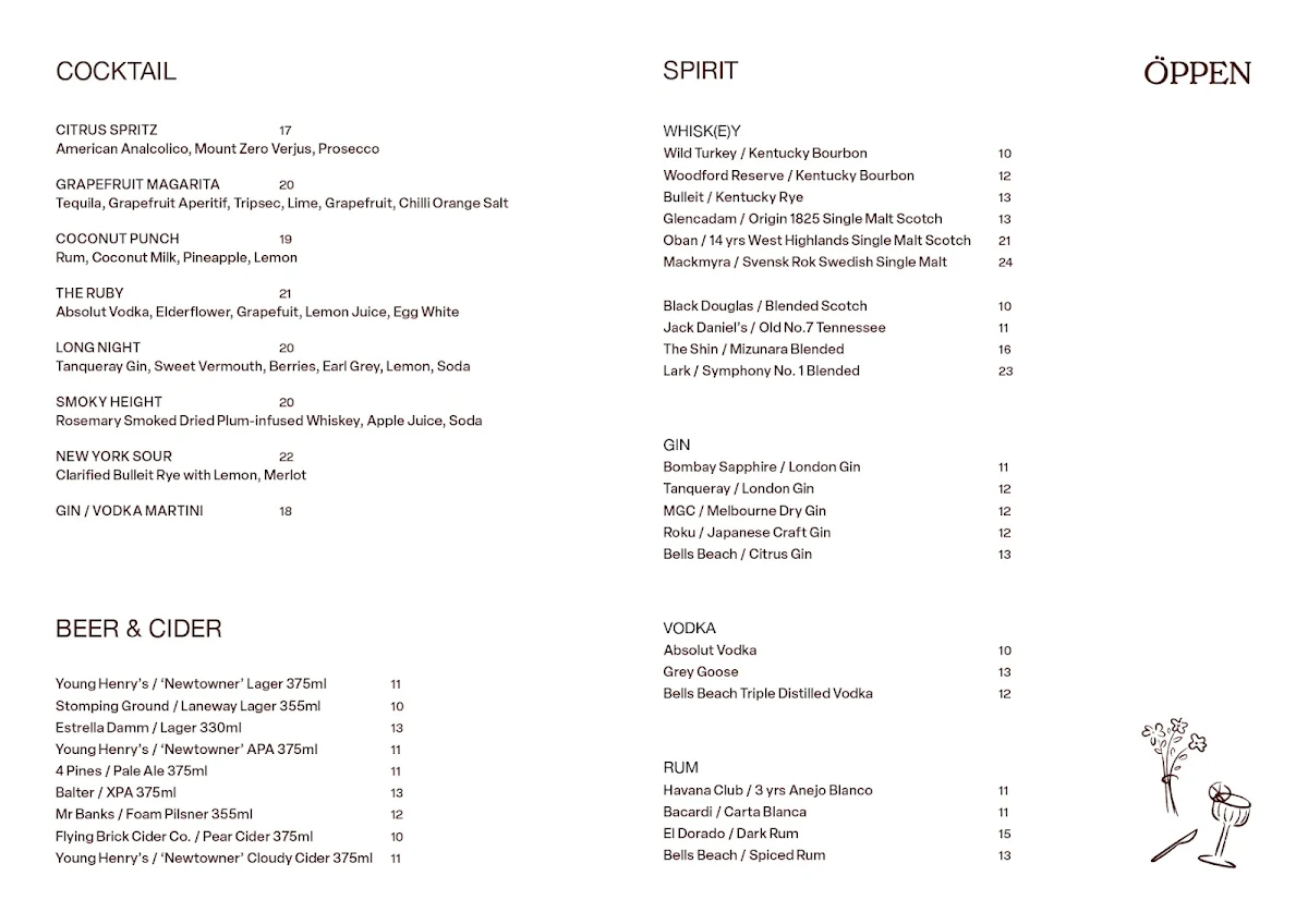 Menu, OPPEN