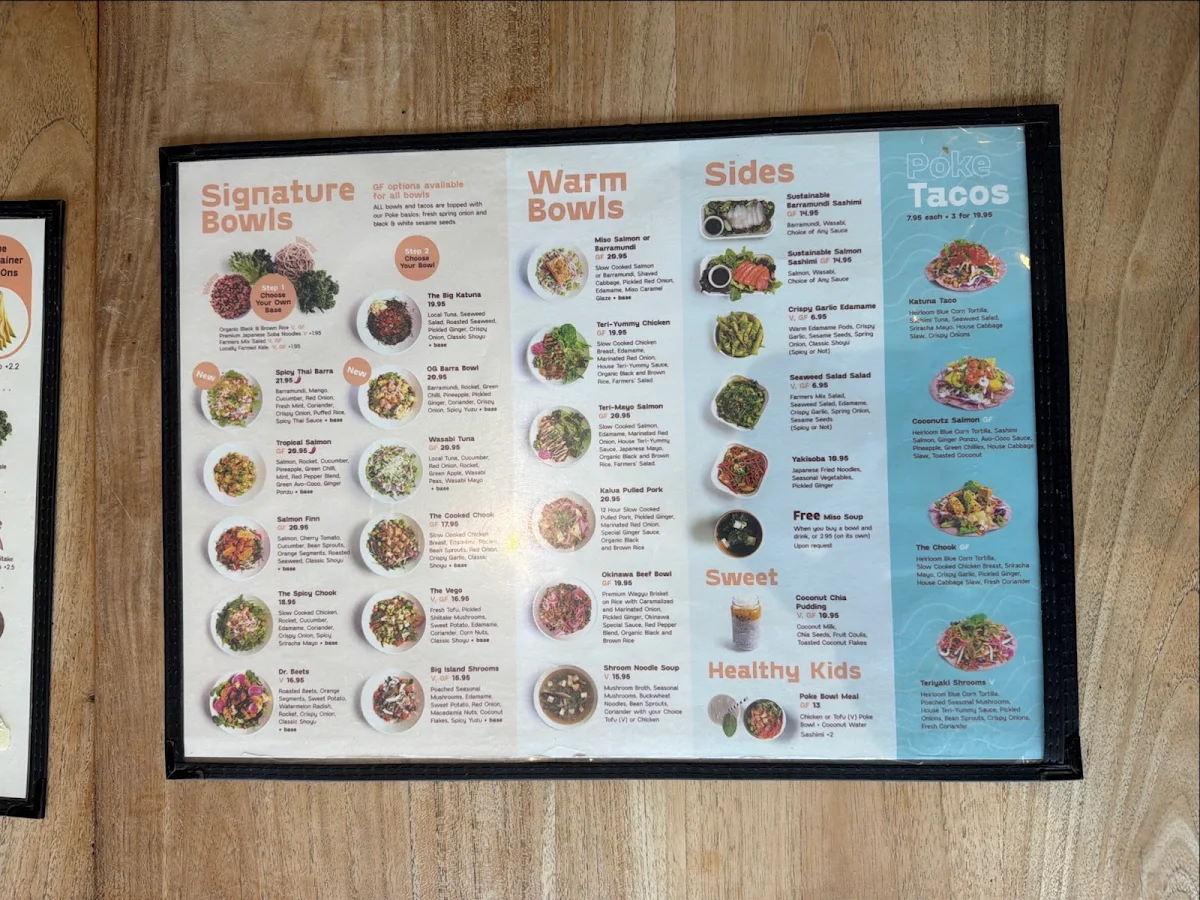 Menu, Finn Poke Burleigh Heads