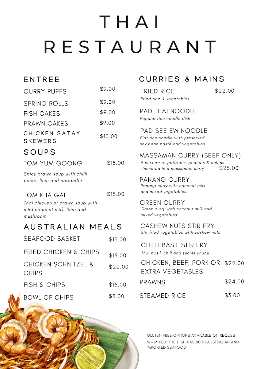 Menu, Thai Restaurant at Oberon Golf Club