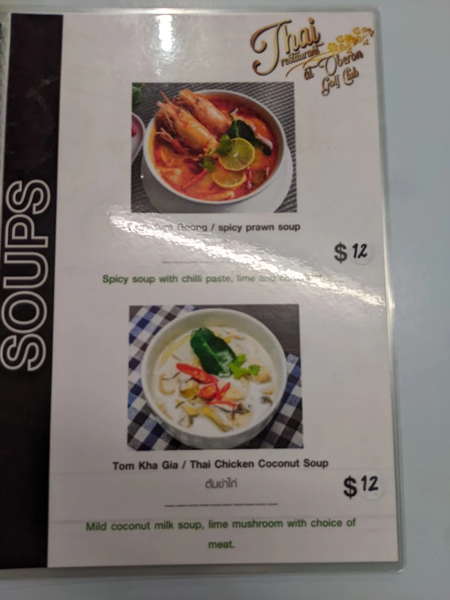 Menu, Thai Restaurant at Oberon Golf Club