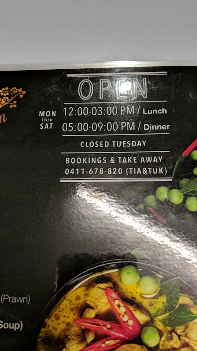Menu, Thai Restaurant at Oberon Golf Club
