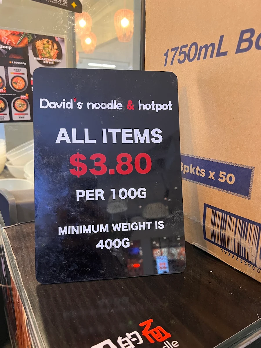 Menu, David's Noodle & Hotpot - Indooroopilly