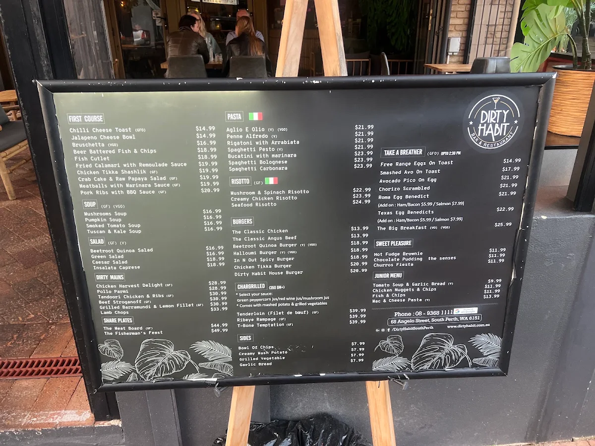Menu, Dirty Habit ( South Perth )