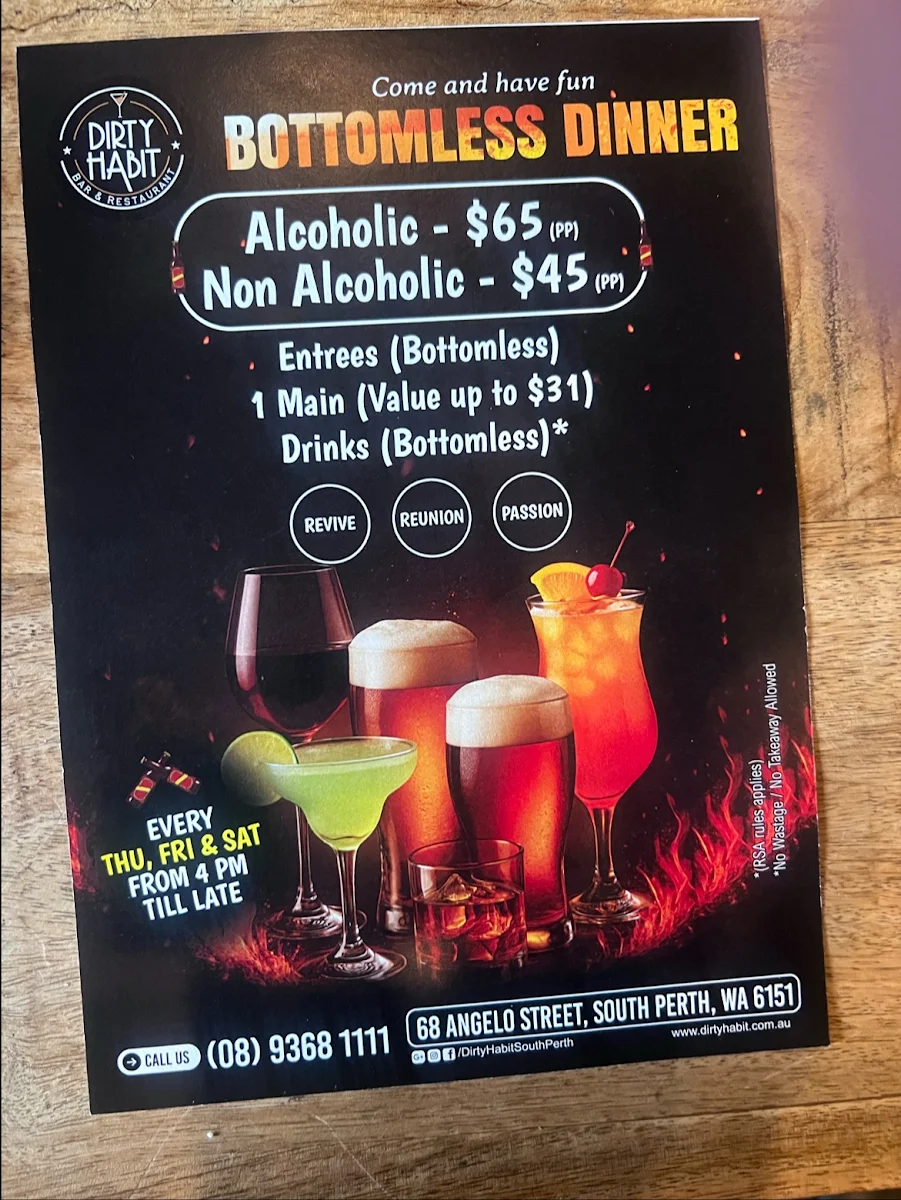 Menu, Dirty Habit ( South Perth )