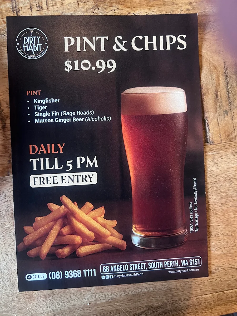 Menu, Dirty Habit ( South Perth )