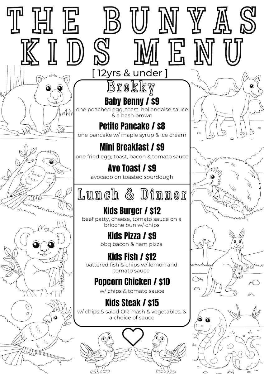 Menu, Bunya Mountains Tavern